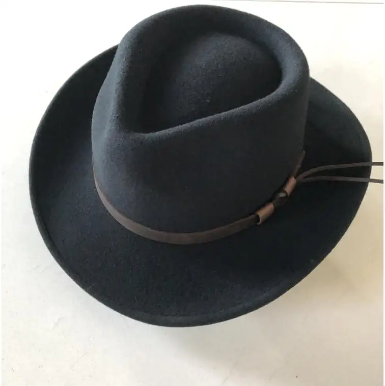 X054 100% Wool Denim Hat Wool Felt Derby Bowler Hat Adult Satin Lined Fashion Party Formal Fedora Costume Magician Round Hat