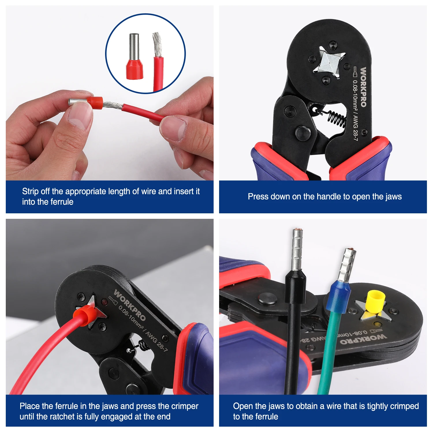 WORKPRO Crimping Tool Kit Ratcheting Insulated Terminal Crimper for 22 to 10 AWG Wire Crimping Pliers