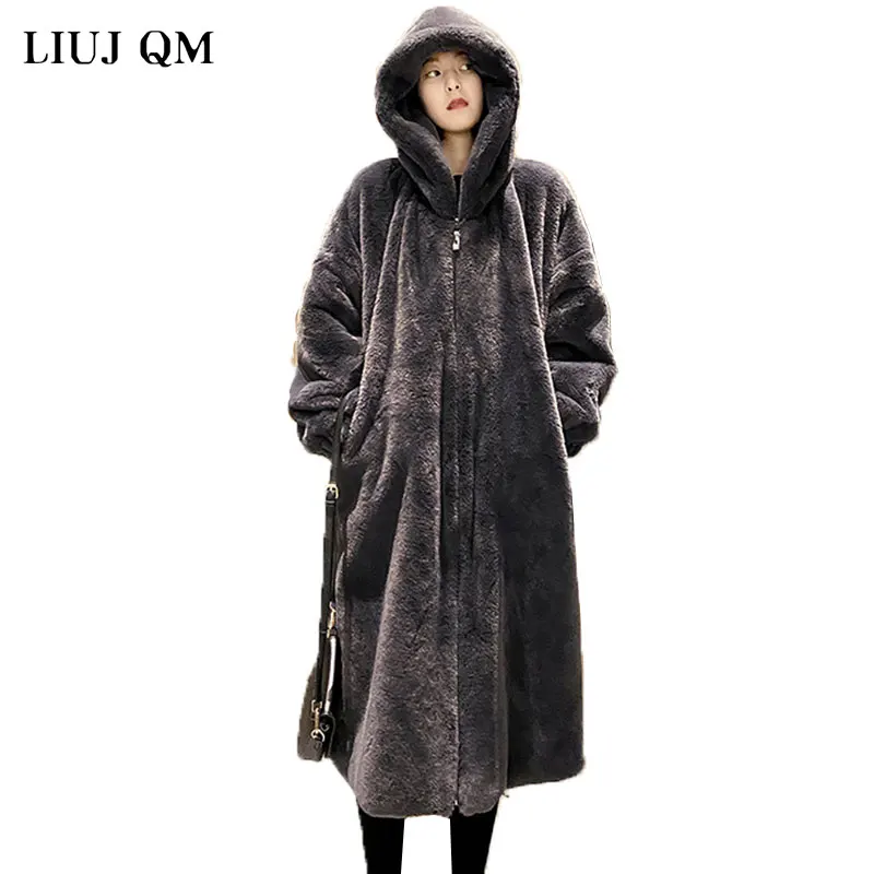 Oversize Winter Faux Pelzmantel Frauen Künstliche Pelz Jacke Lange Lose Große Größe Winter Jacke Warme Parka Plüsch Mäntel Knie länge