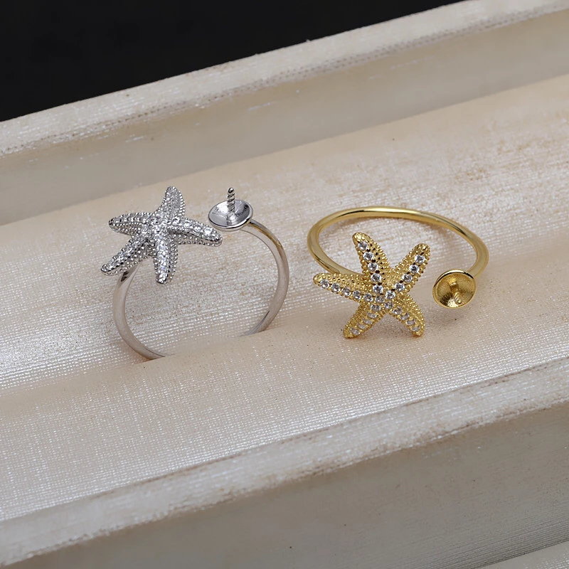 Starfish Design 925 Sterling Silver Adjustable Finger Ring Base Settings Findings Jewelry Parts Fittings Accessories for Beads