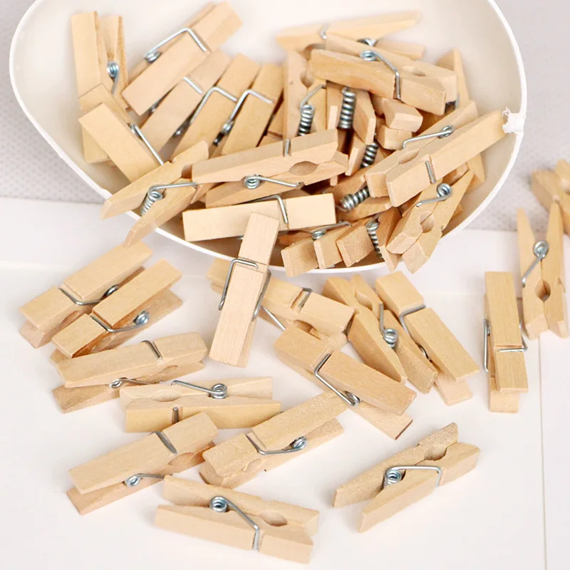 Mini Clips de madera Natural para fotos, pinzas para ropa, decoración artesanal, clavijas de 50 piezas, tamaño de mina muy pequeña, 30mm, venta al