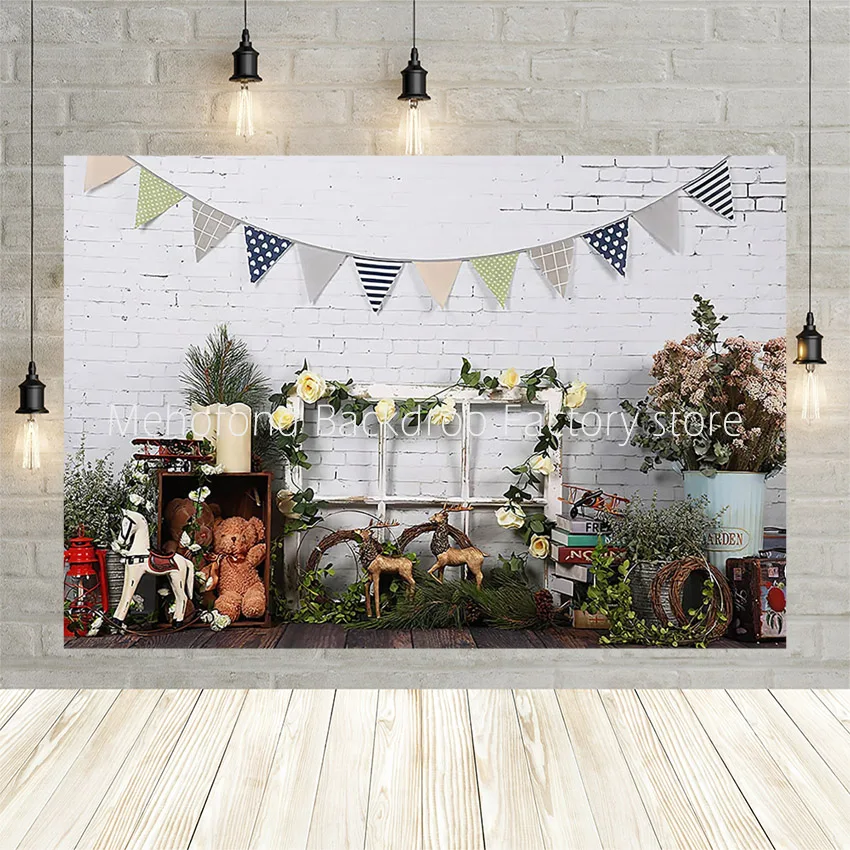 

Mehofond Princess Prince Birthday Garden Backdrop Florals Toy Bear Decor Photography Trojan Horse Background Banner Photozone