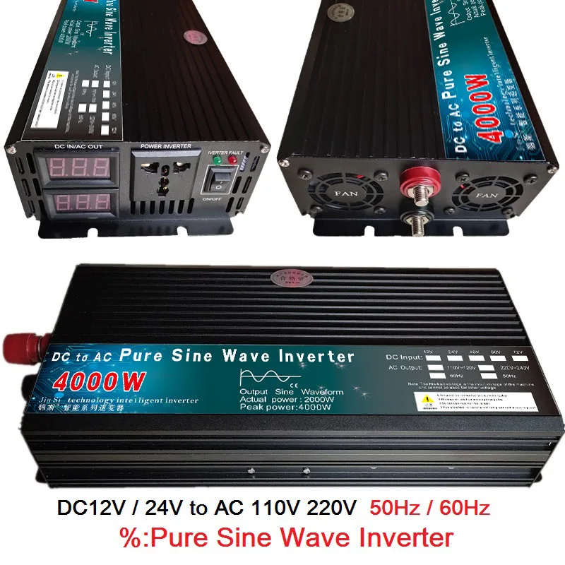Imagem -05 - Inversor de Onda Senoidal Pura 4000w 5000w dc 12v 24v 48v 60v para ac 110v 220v Conversor de Tensão de Energia Solar para Carros Domésticos