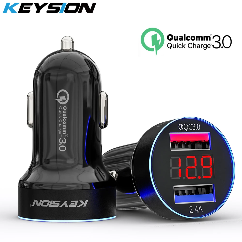 KEYSION Dual USB Quick Charger QC 3.0 Car Charger For iPhone 15 14 13 12 11 Samsung Xiaomi LED Display Digital Smart Chargers