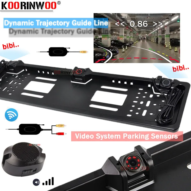 

Koorinwoo Dual Double CPU Car Dynamic Trajectory Camera Wireless EU Number License parking Sensor Track Reverse Night Vision LED