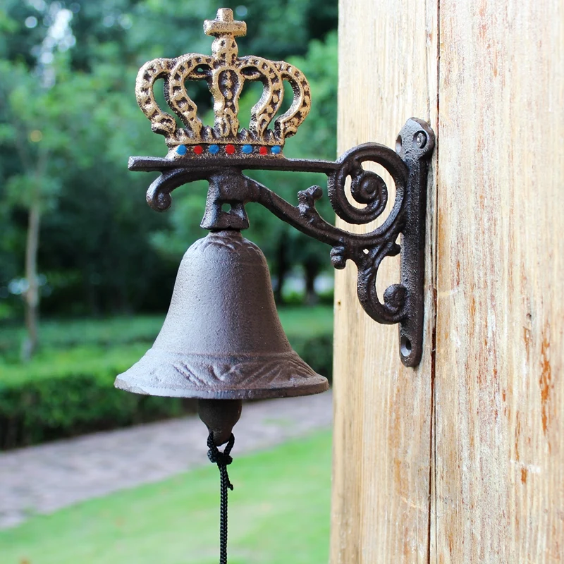 

Cast iron handicraft wall decoration antique courtyard hand bell European Style doorbell crown