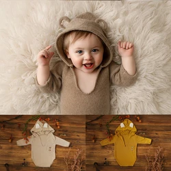 1 Set Zachte Elastische Baby Hooded Bodysuit Pasgeboren Fotografie Props Voor Baby Fotoshoot Bebe Knit Mouwen Outfit Accessoires