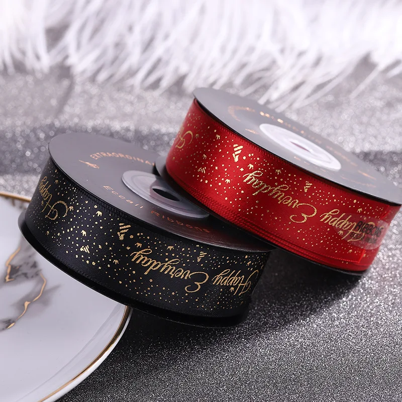 

10 yards hot stamping letter printing belt gift box flower packaging materials gold dot English ribbon bow webbing