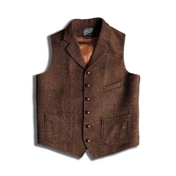 Men's Blazer Vest Brown Tweed Suit Sleeveless Jacket Victorian Waistcoat Groom's Tight Wedding Dress Vintage Clothes School