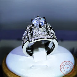 High Quality Six-Claw White Zircon Double Ring 925 Sterling Silver For Ladies Party Wedding Jewelry Gift