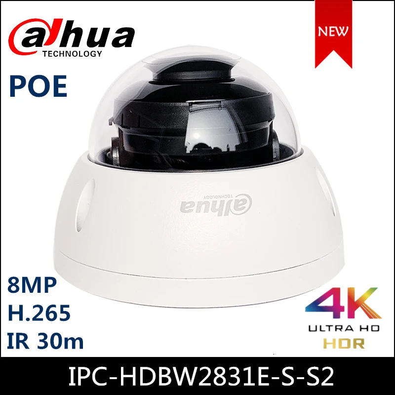 Dahua IPC-HDBW2831E-S-S2 8MP IP Lite IR Fixed-focal Dome Network Camera Support POE Onvif IP67 Starlight Motion Detection