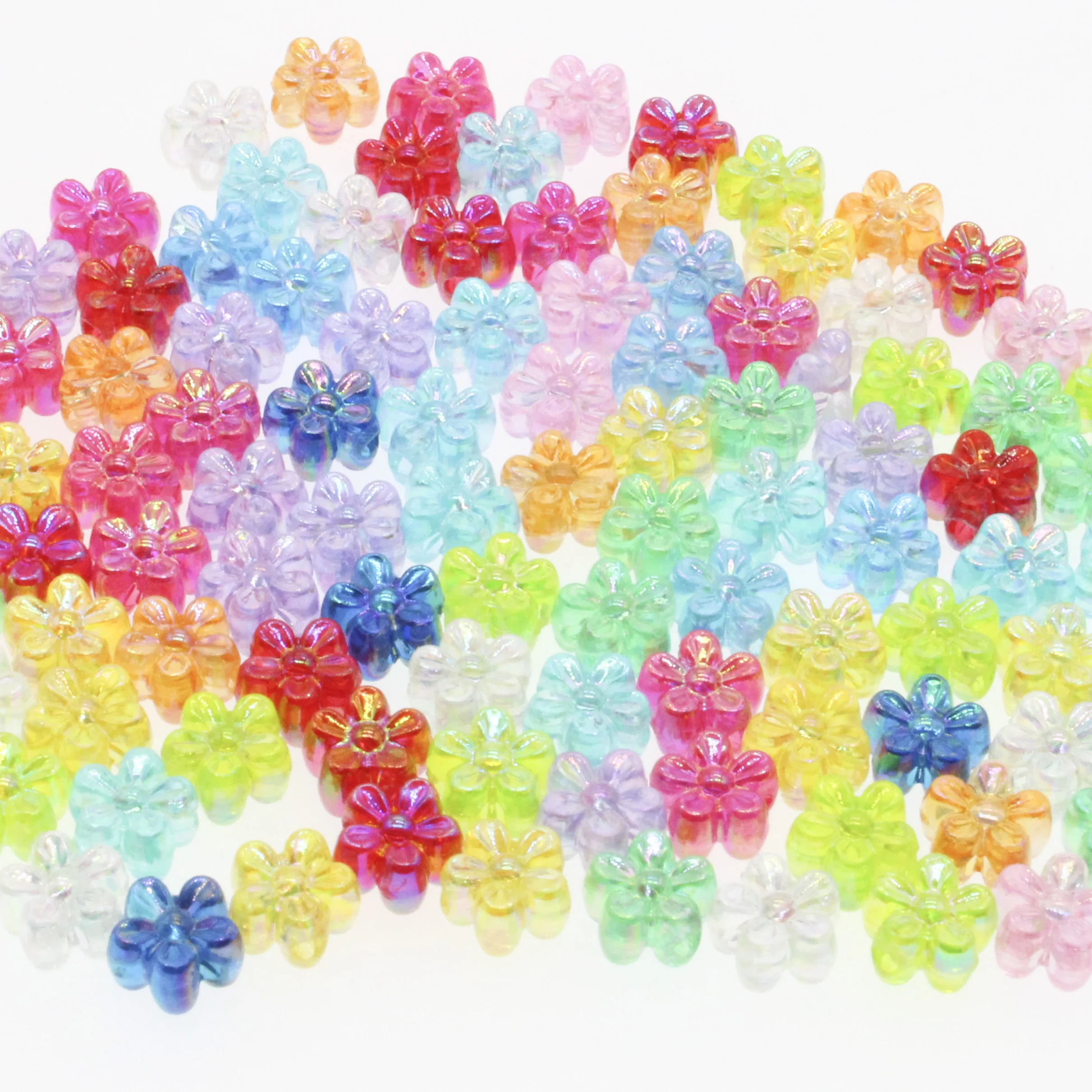 200Pcs Multicolor AB Color Flash Acrylic Beads Flower Petal Loose Beads For Jewelry Making DIY Bracelet Necklace Accessories 7mm