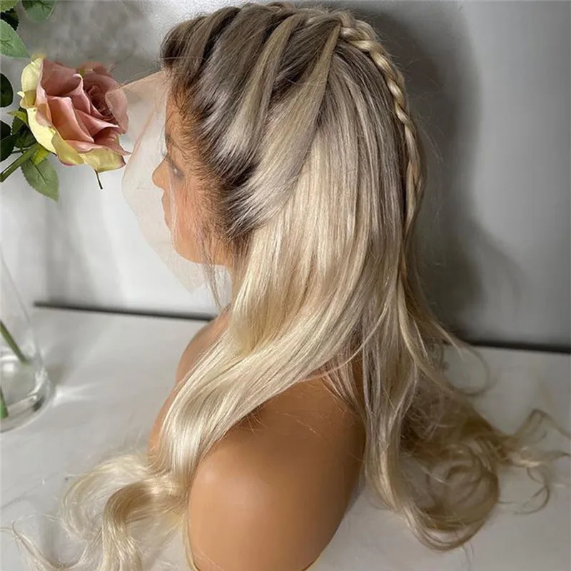 

Transparent Lace Ombre Blonde Human Hair Wigs Remy Lace Front Wigs Dark Roots Blond Wig with Baby Hair for Women