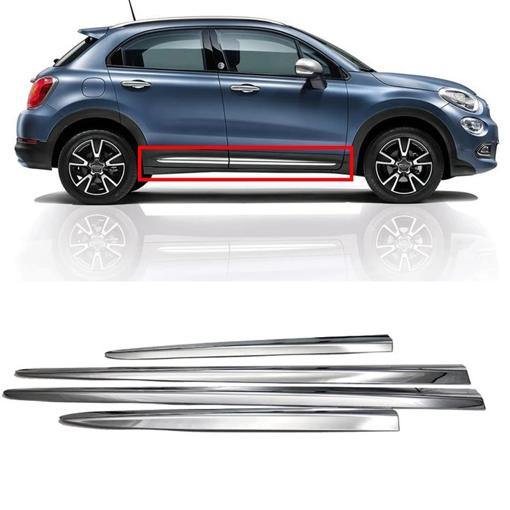 Car styling ABS chrome Side Door Body Cover trim sticks Strips Molding 4pcs for  Fiat 500X 2015 2016 2017 2018