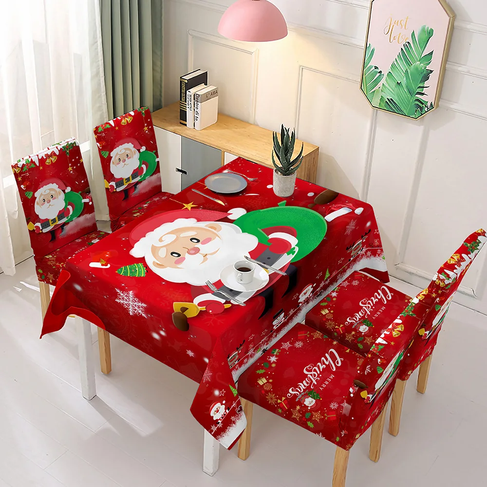 Christmas Tablecloth Chair Cover Kitchen Dining Table Decorations Santa Claus Print Home Rectangular Party Table Cover Christmas