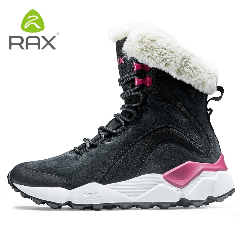 RAX Leather Boots Winter with Fur Super Warm Snow Boots Winter Work Casual Shoes Sneakers High Top Rubber Ankle Boots Female