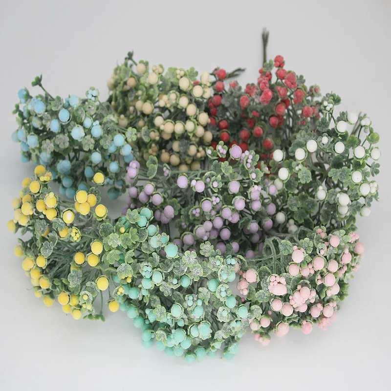 6 Forks Simulation Plant Small Foam Ball Fruit Plastic Flower DIY Material Accessories Gift Box Decoration Tiny Flowers Bouquet