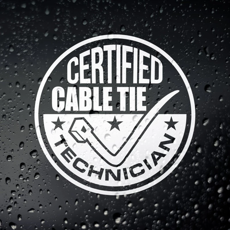 Black/White Certified Cable Tie Technician Car Sticker Small/Big Size Removable Waterproof Window Body Decal CL662