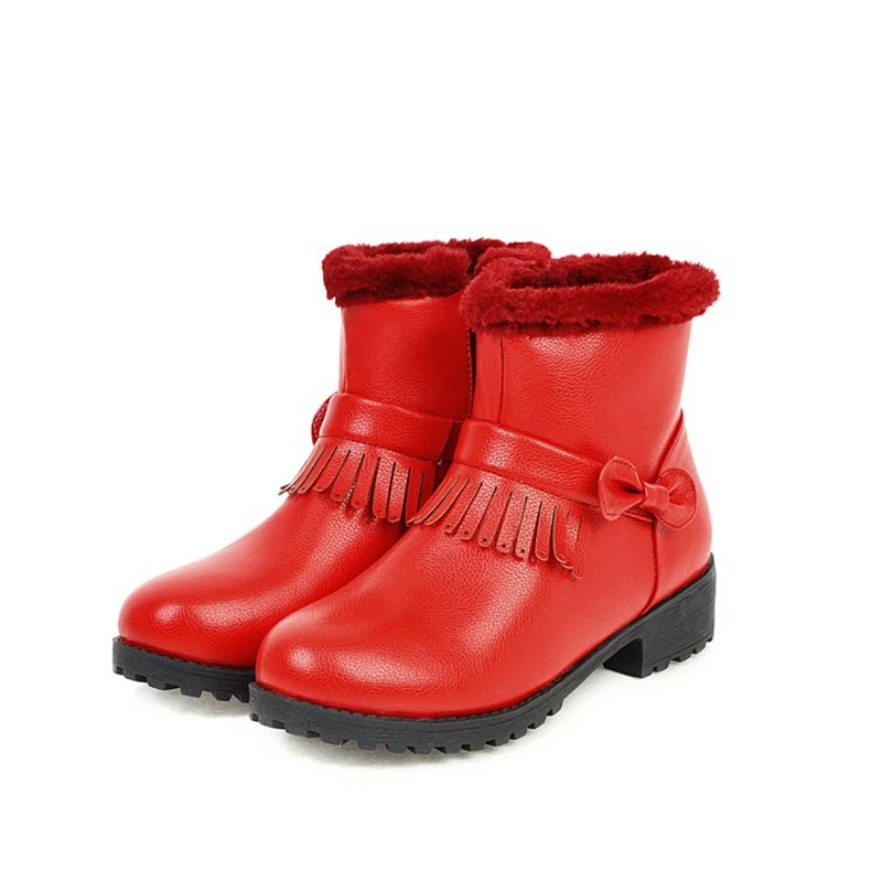 Snow boots for women waterproof winter hick fur slip-resistant girls boots Female Botas Mujer red black small size 32-43 D-53