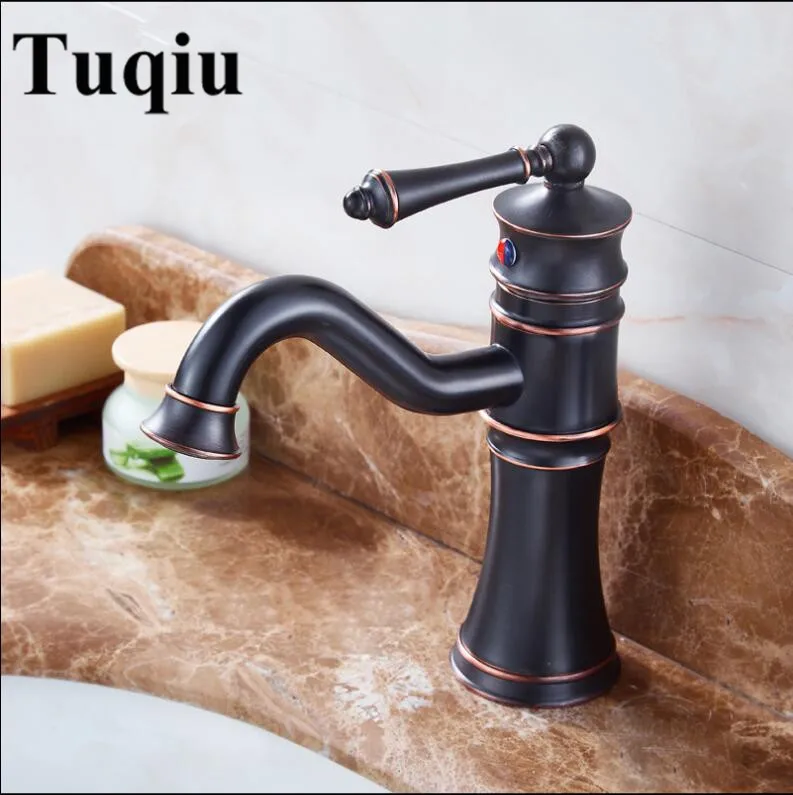 

Vidric Basin Faucets Black/Antique Copper Bathroom Faucet Mixer Vintage Hot And Cold Cock Wash Basin Mixer Tap Sink Single Handl