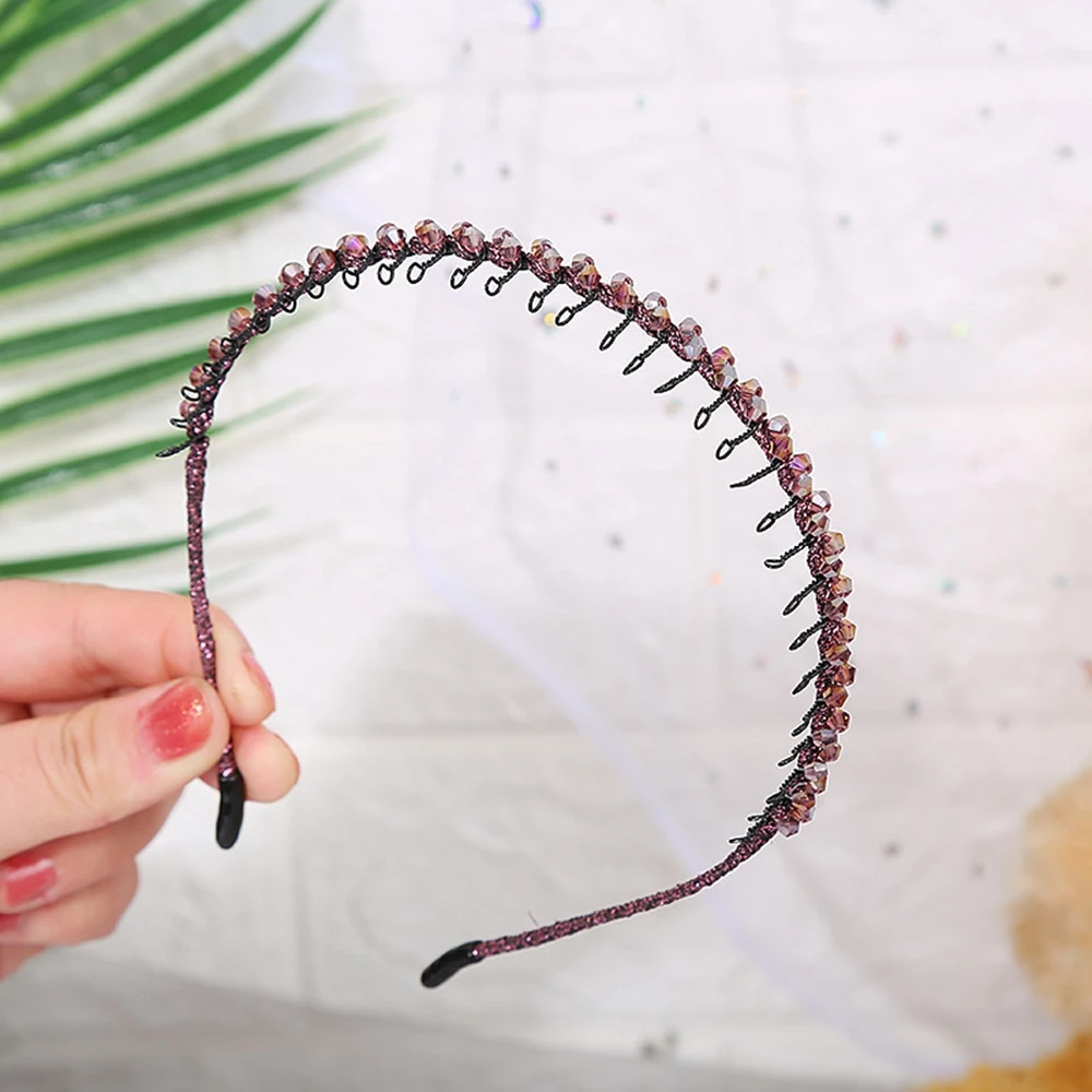 

Non-slip Japanese Girls Fashion Multicolor With Teeth Headwear Crystal Beaded Headband Iron Hair Band