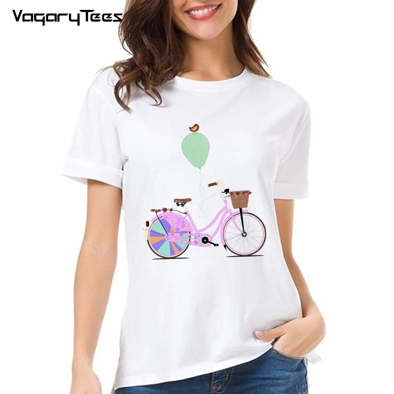 Love to Cycle on my Pink Bike T Shirt Women bike LOVER Print Tshirt Harajuku 90s Graphic T-shirt Summer Fashion Top Tee Female