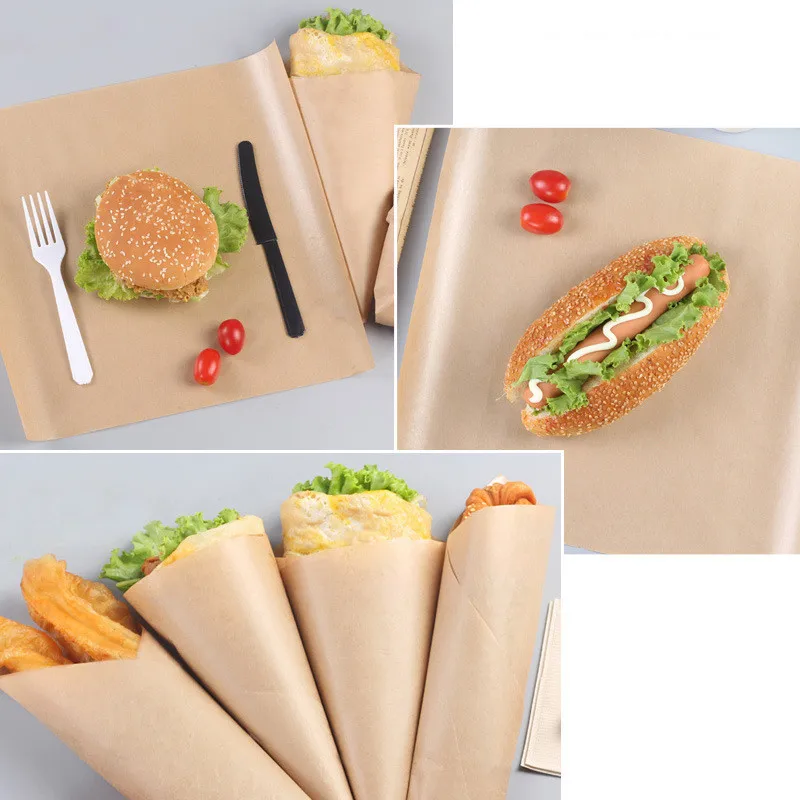 200 Pieces Baking Package Donut Bakery Food Packing Kraft Bag Kraft Paper Non-stick Oilpaper Wax Paper Baking Sandwich Paper