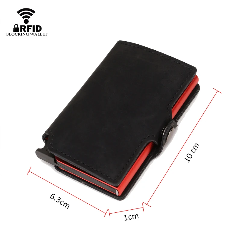 DIENQI Black Leather Man Wallet RFID Metal Ultrathin Business CardHolder Cash Pocket Money Bag Wallet Magic Wallet Wolet Walet