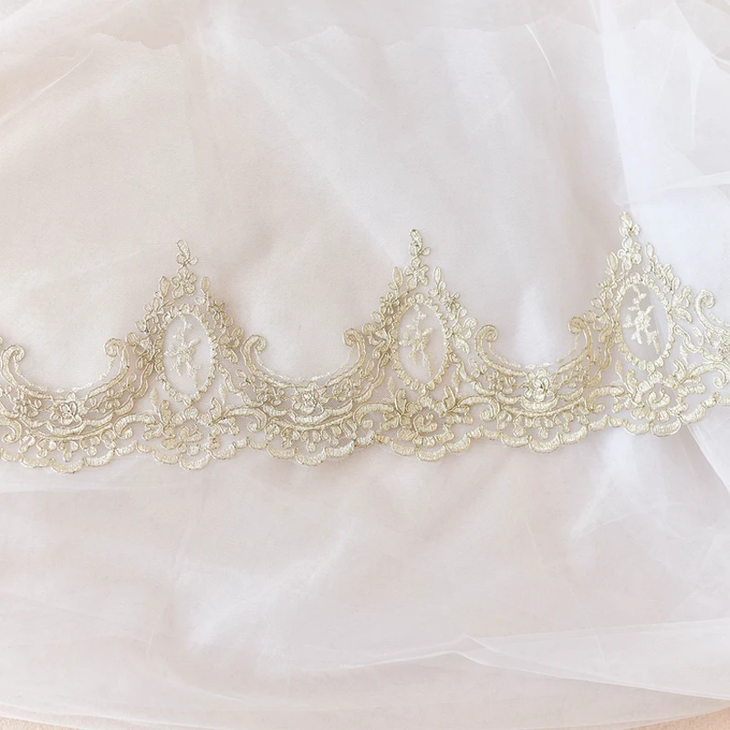 2Yard/lot Hot Sale Gold Mesh Lace Trim Luxury Double Edge Embroidery Lace Fabric for Wedding Dresses 14.5cm/25cm width