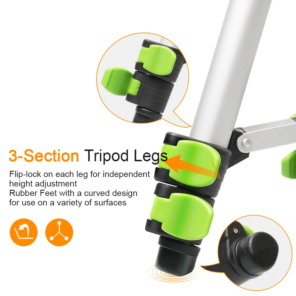 Huepar Aluminum Portable Adjustable Tripod for Laser Level Camera with 3-Way Flexible Pan Head Bubble Level 1/4\