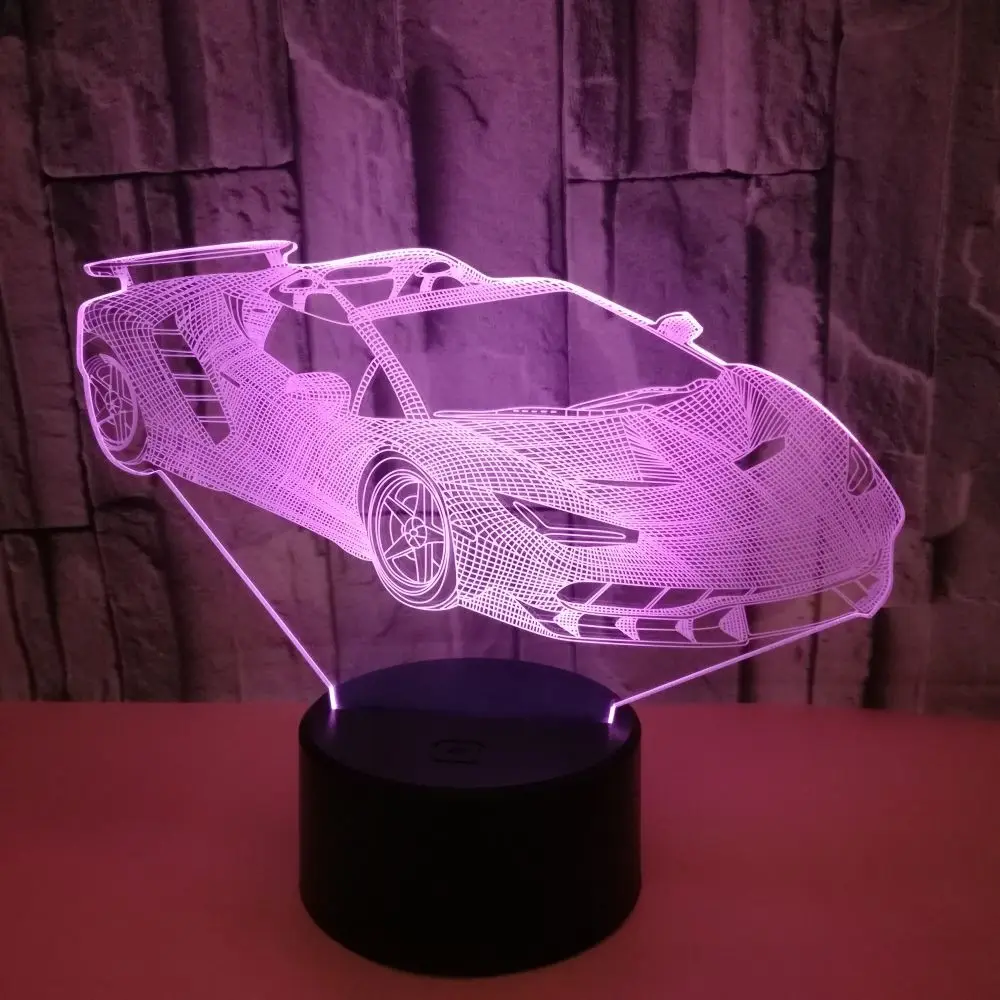 Cool Supercar 3D Lamp LED USB Fashion Grand Touring car Night Light Boys Kids Gifts Home Bedroom Desk Beside Sleeping Decor