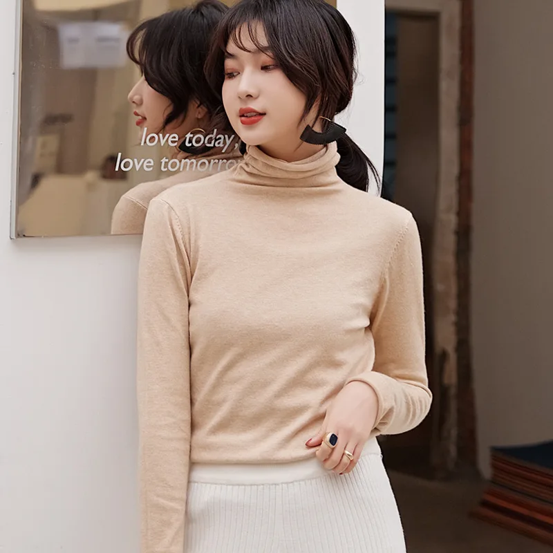 women sweater 2020 autumn Sweet Korean ladylike Turtleneck Full Computer Knitted Pullovers Solid simple style keep warm sweater