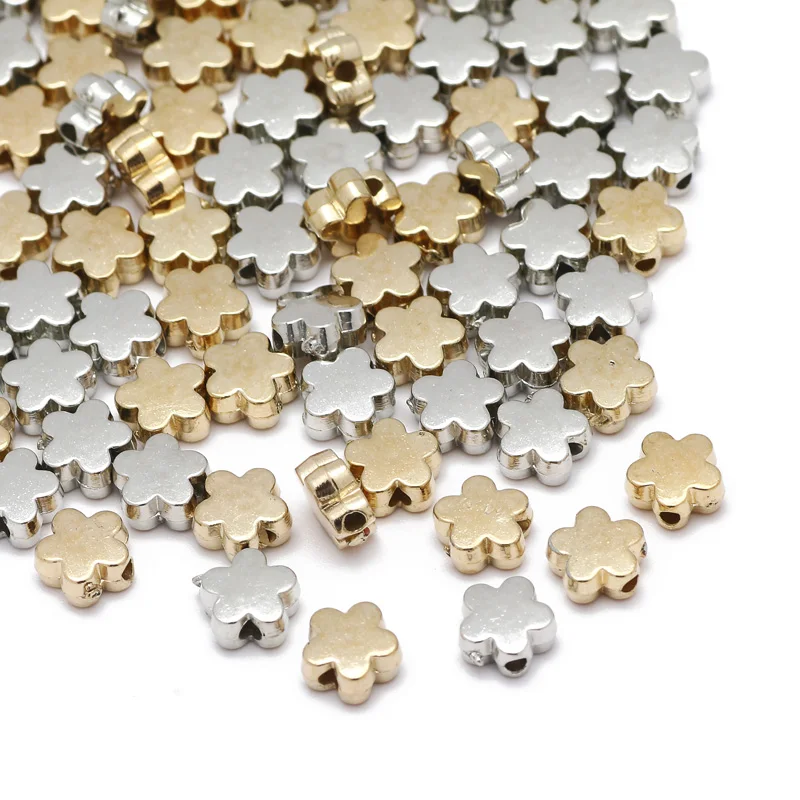 100Pcs 6x3mm Gold Color Silver Color With Hole CCB Flower Charm Beads Loose Spacer Acrylic Beads For DIY Jewelry Making Findings