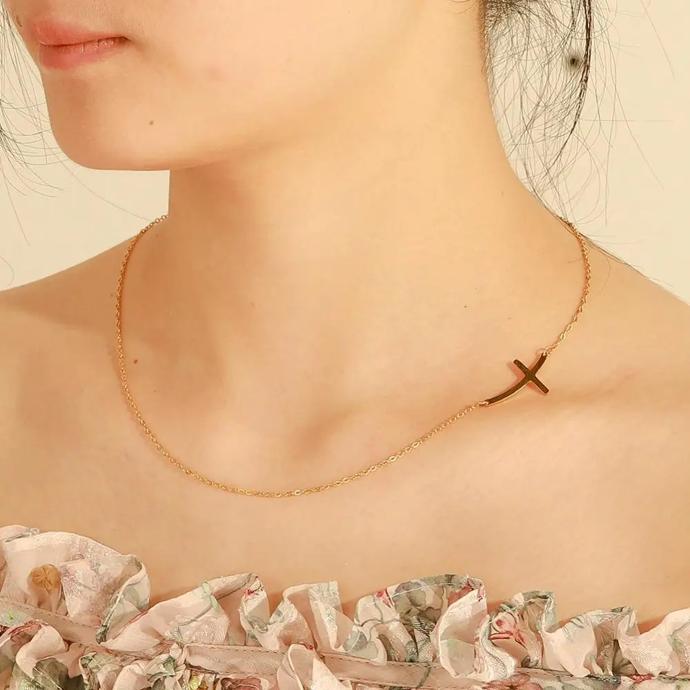 Skyrim Cross Choker Necklace for Women Girls Stainless Steel Gold Color Chain Necklaces Summer Jewelry Gift Wholesale