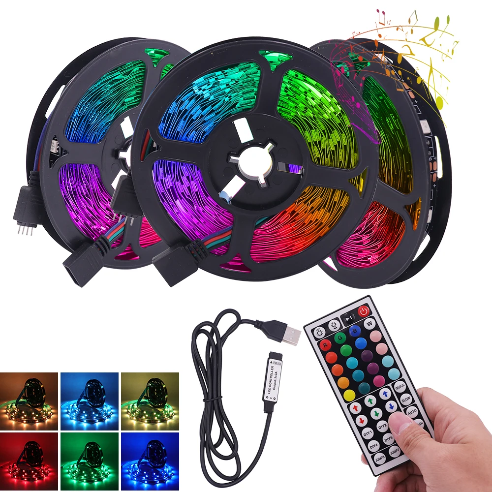 USB RGB LED Strip Light 5V Flexible Lamp Tape Diode 1M 2M 3M 4M 5M Desk Screen TV Background Lighting Black PCB Remote Control