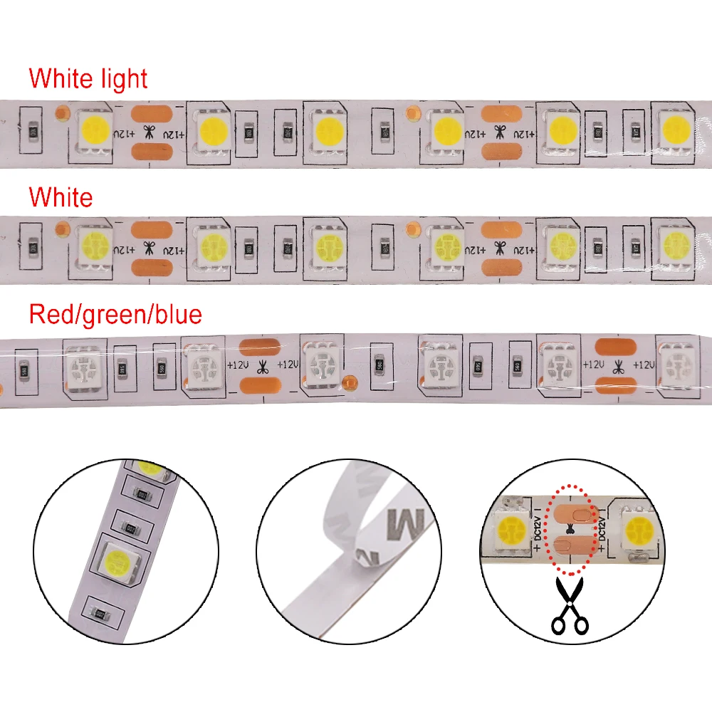 12V 24V Led Strip 5054 2835 5050 60 120 240Leds/m Waterproof Cool/Warm/Natrual White RGB Flexible LED Ribbon Tape Light Lamp 5m