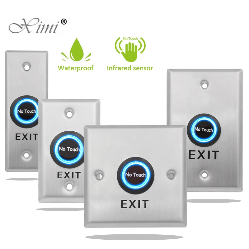 Contactless Waterproof No Touch Sensor Exit Switch Induction Type Release Exit Button Switch Access Control DC12V/24V With LED