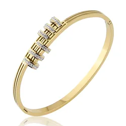 New Stainless Steel Jewelry Crystal Bracelets Half Face Hollow Design Bangle For Women's Love Gifts Wholesale