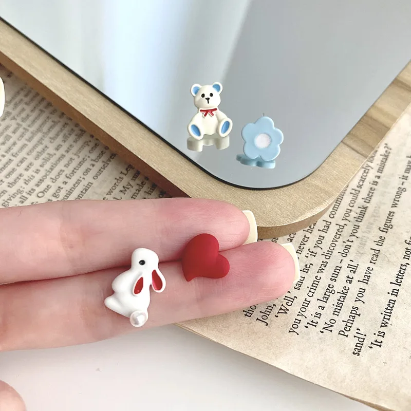 Asymmetric Cute Mini Rabbit Bunny Clip on Earrings No Piercing for Girls Kids Student Flowers Sweet Small Bear Ear Clip Earrings