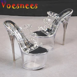 2021 Rhinestone Women Shoes Sexy Super High Heels Sandals Model T Station 18CM Stage Catwalk Sandals Platform Pole Dancing Shoes