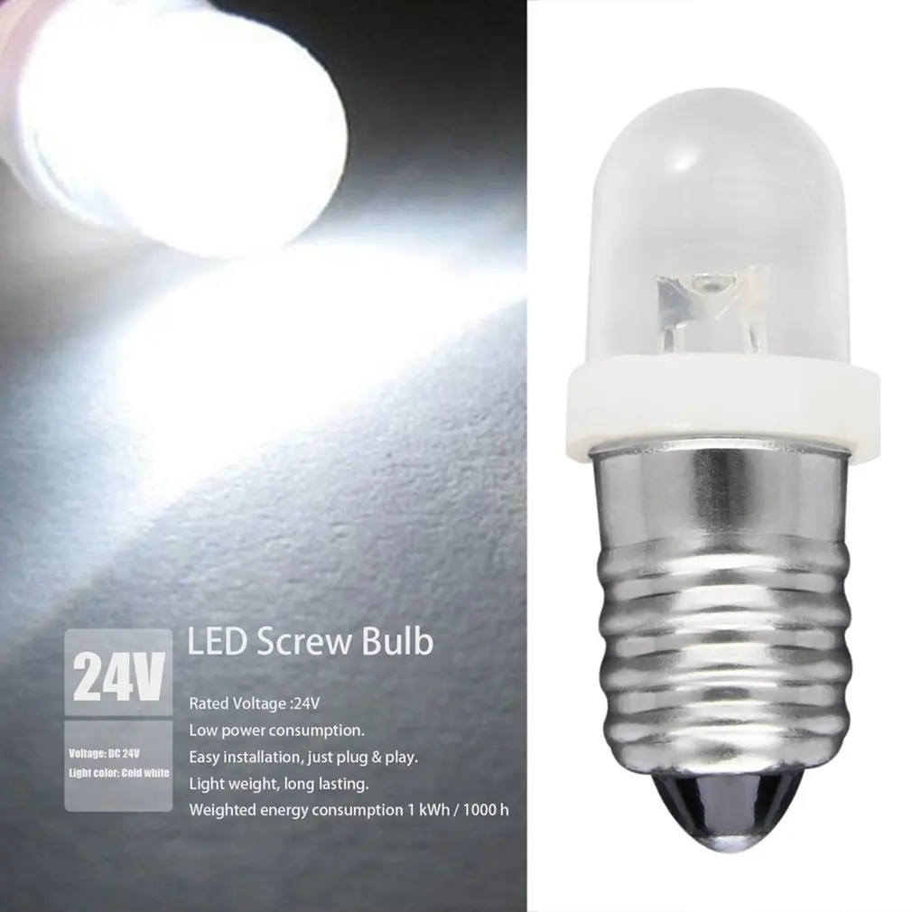 Bombilla indicadora de Base de tornillo, enchufe LED E10 de bajo consumo de energía de 30mA, voltaje de funcionamiento de 24V CC, color blanco frío