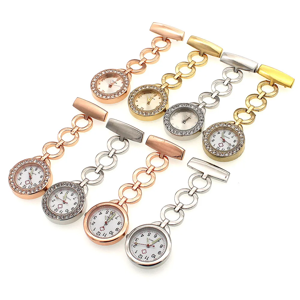 Fashion Women Pocket Watch Clip-on Round Pendant Hang Quartz Clock For Medical Doctor Nurse Watches Stainless Steel Watch