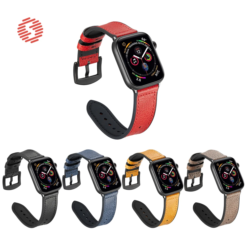 ShengOne แฟชั่นลิ้นจี่รูปแบบหนังรวมซิลิโคนอ่อนสำหรับ Apple Watch Series 3 4 5 6 SE 40มม.44มม.