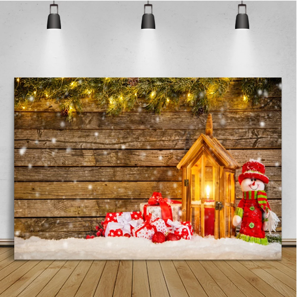 Laeacco Christmas Wooden Board Background Snow Gift Toy Newborn Birthday Portrait Custom Photographic Backdrop For Photo Studio