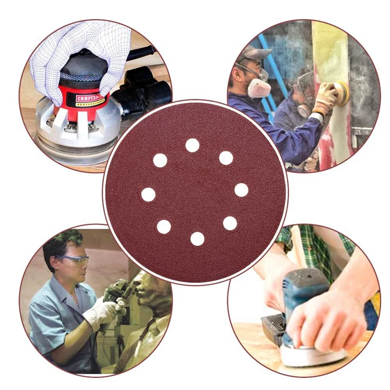 80pcs/Set 5inch 125mm Sanding Discs Kit Red Round Shape Buffing Sheet Sandpaper 8 Hole Sander Polishing Pad Each of Girt 40-2000