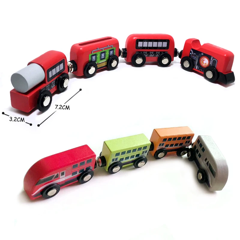 

4pcs Wooden train magnetic link can be connected to wooden train set track toy children's puzzle hand push delicate toy car