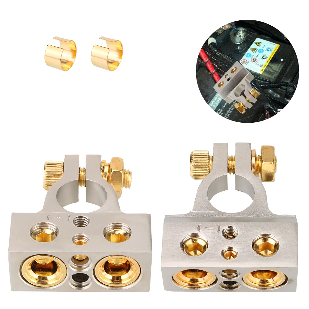 

0/2/4/8/10 Gauge With 2 Clear Covers Shims Car Battery Terminal Connectors Positive Negative Car Modified Battery Head 2Pcs