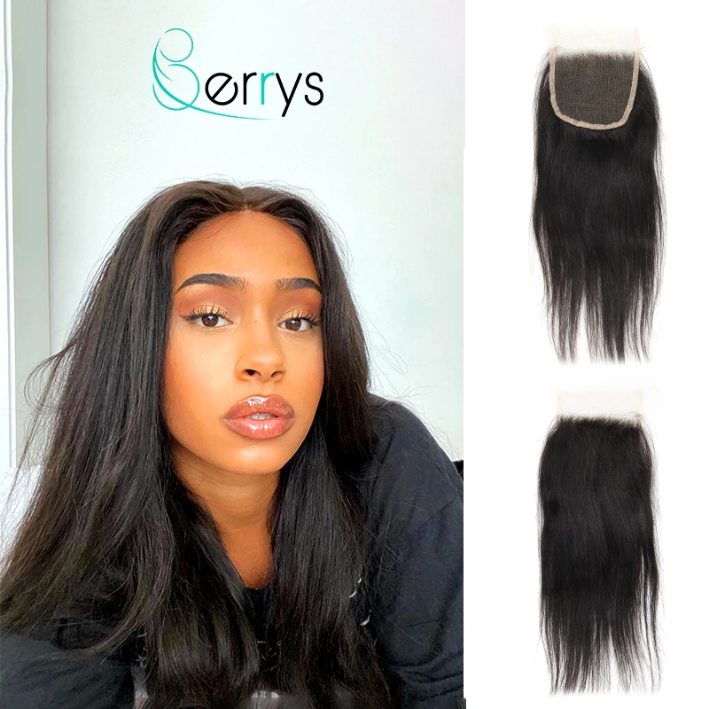 

Berryshair 4x4 Straight HD Lace Closures Human Virgin Hair Small Knots Lace Closure Pre Plucked With Baby Hair for Women