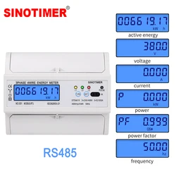 3 Phase 4 Wire RS485 Modbus 380V 100A  DIN Rail Energy Meter Digital Backlight Power Factor Monitor with Voltage Current Display