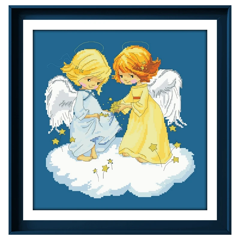 Angel sisters cross embroidery kits aida fabric 18ct 14ct 11ct denim blue cotton thread beads stitch embroider craft set